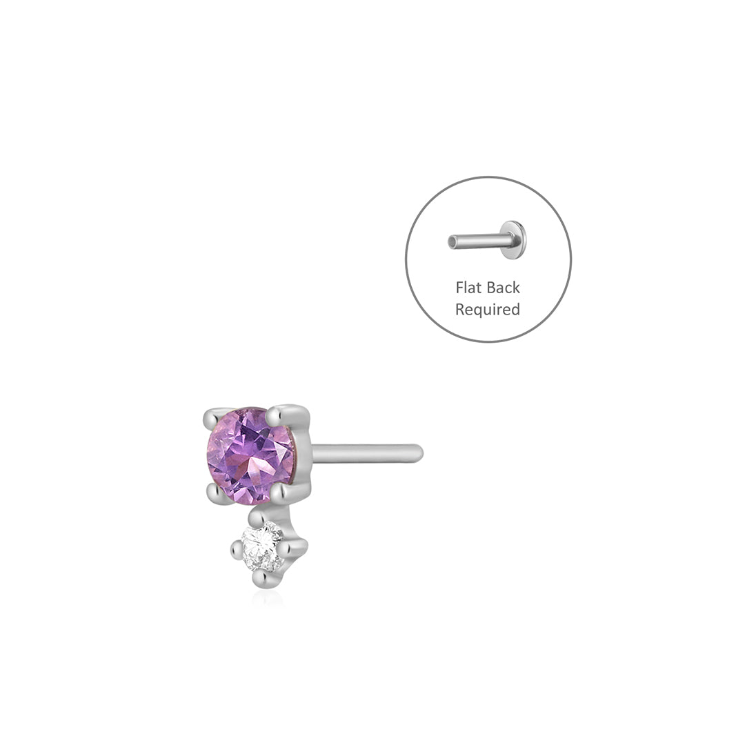 February Birthstone | Amethyst and White Sapphire Threadless Flatback Earring