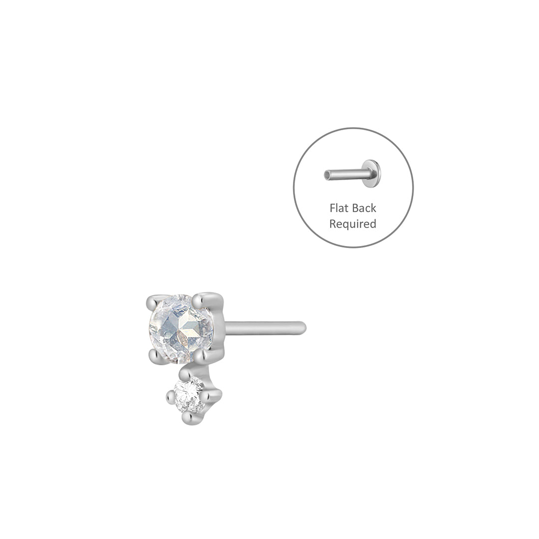 March Birthstone | Aquamarine and White Sapphire Threadless Flatback Earring