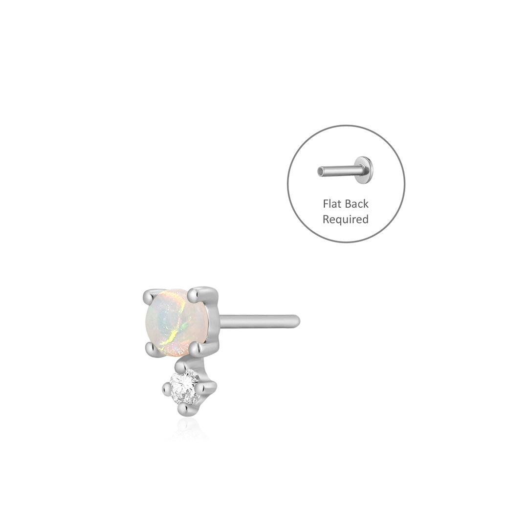 October Birthstone | Opal and White Sapphire Threadless Flatback Earring