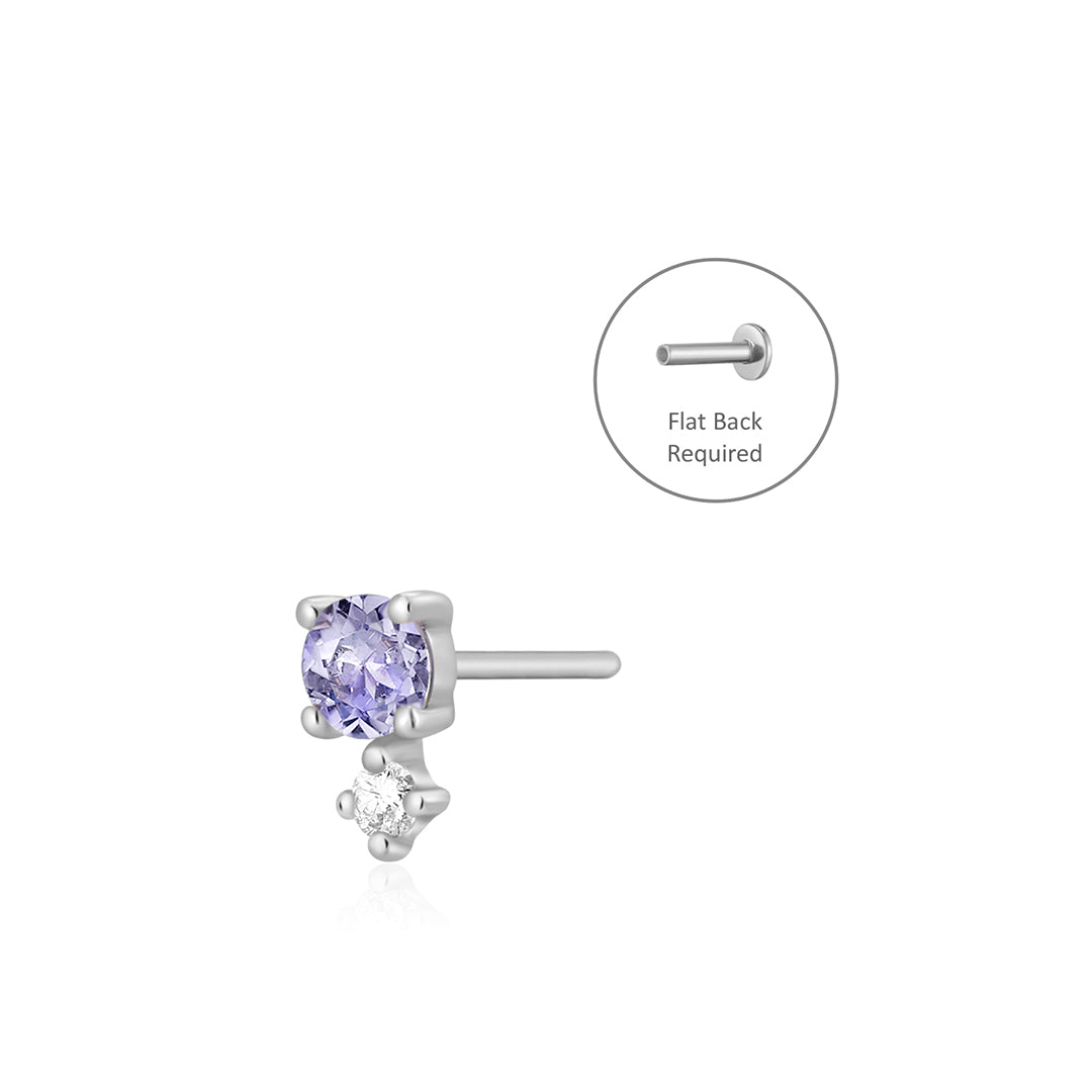 December Birthstone | Tanzanite and White Sapphire Threadless Flatback Earring