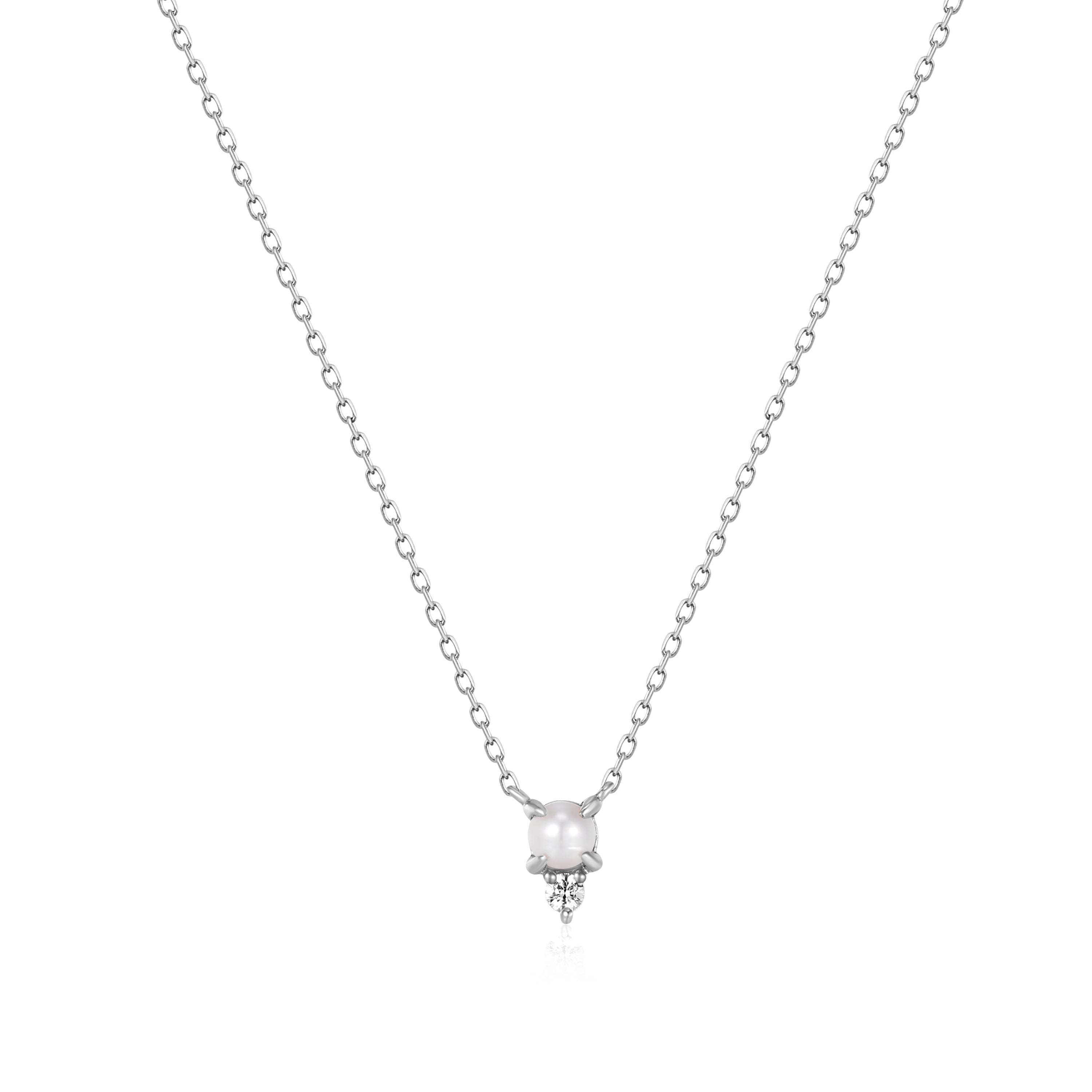 TALIA | White Pearl & White Sapphire Necklace Necklaces AURELIE GI White Gold