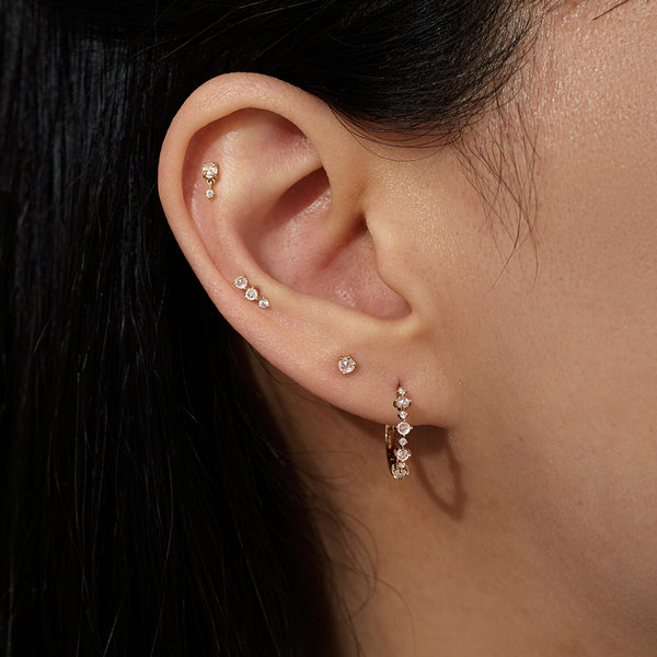 CLARA | Rose Cut Triple White Sapphire Threadless Flatback Earring