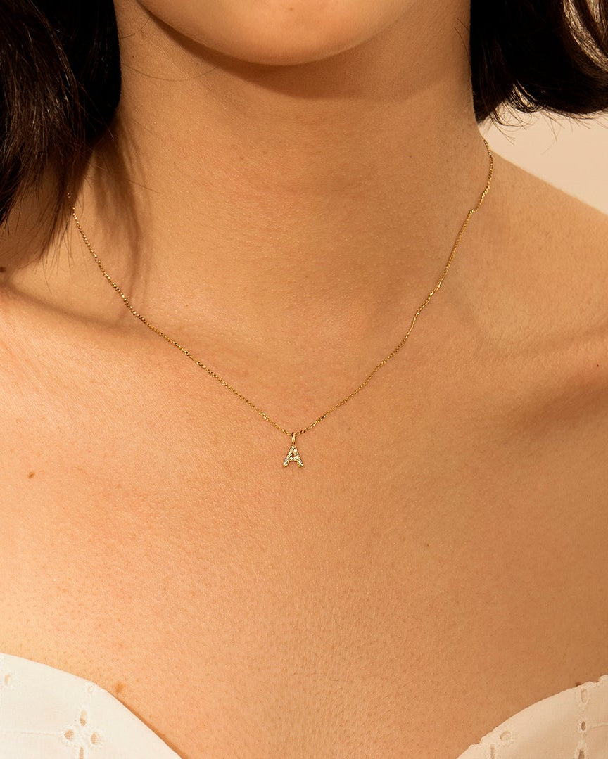 A | Diamond Initial Charm Necklace Charms AURELIE GI