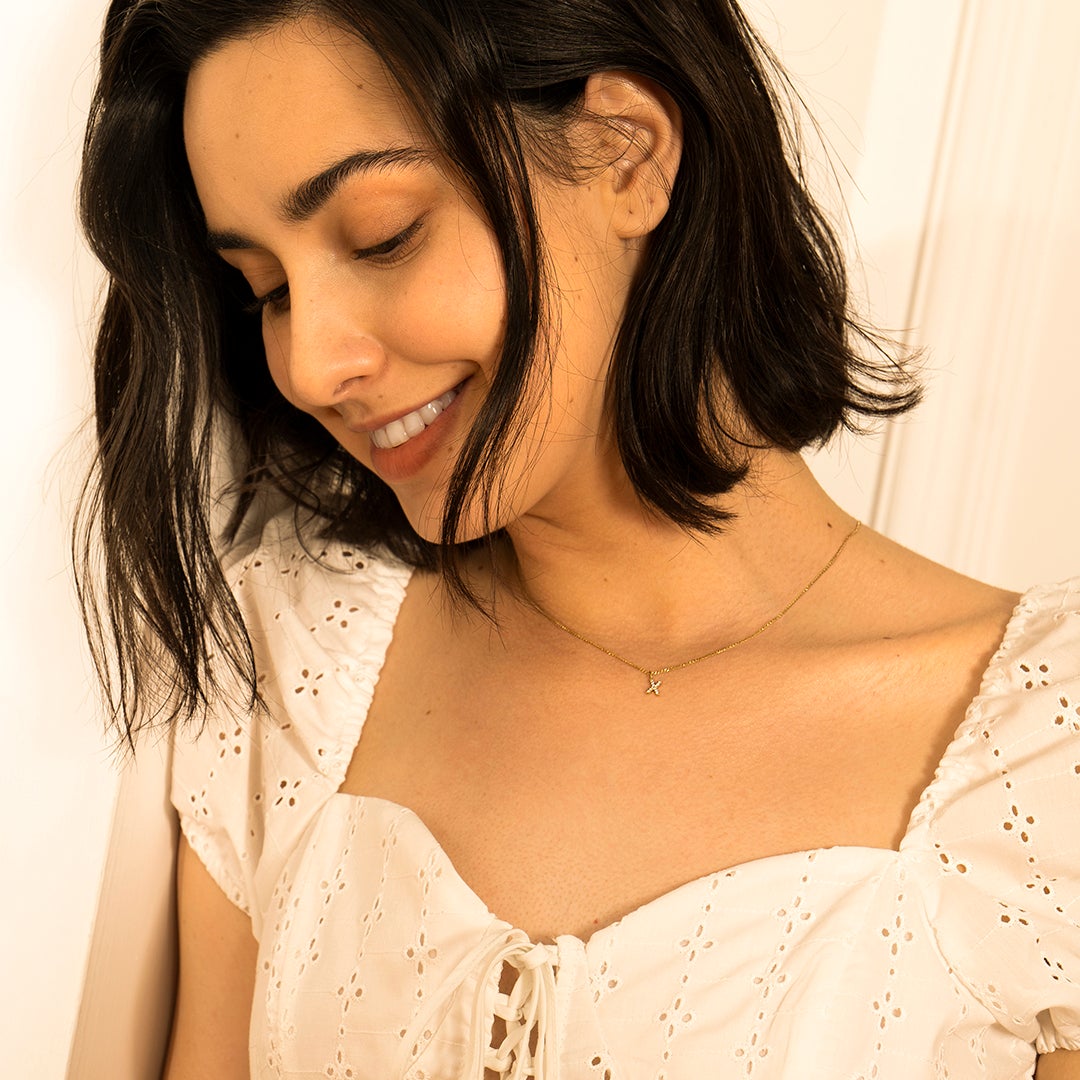 X | Diamond Initial Charm Necklace Charms AURELIE GI