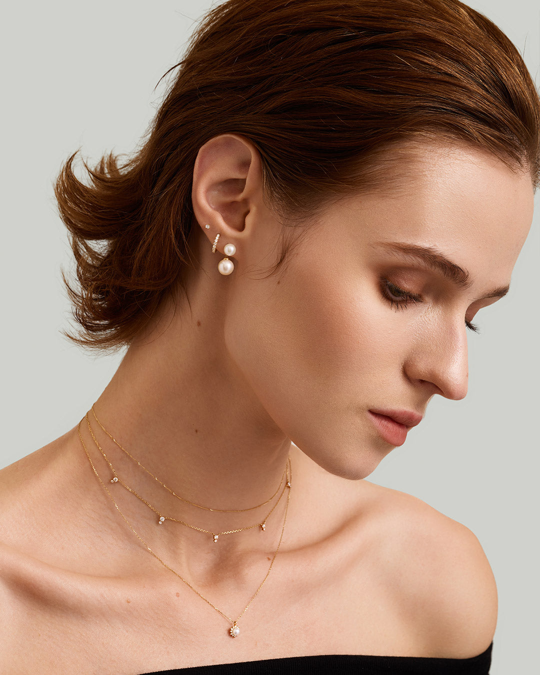 Double Pearl Drop Single Stud Earring