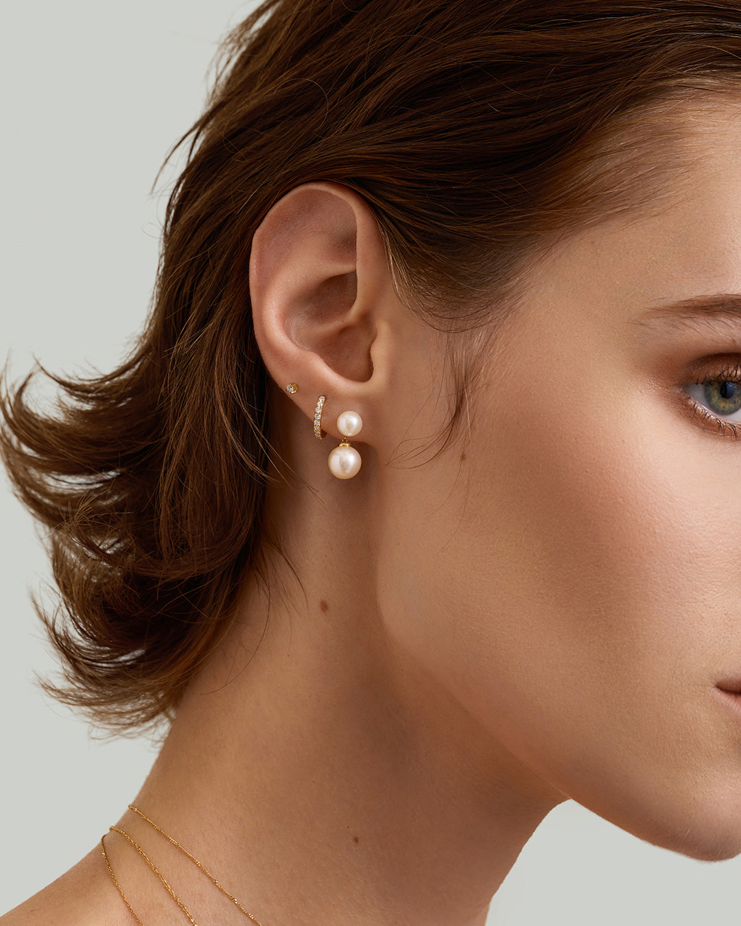 PERLINA | Double Pearl Drop Single Stud Earring