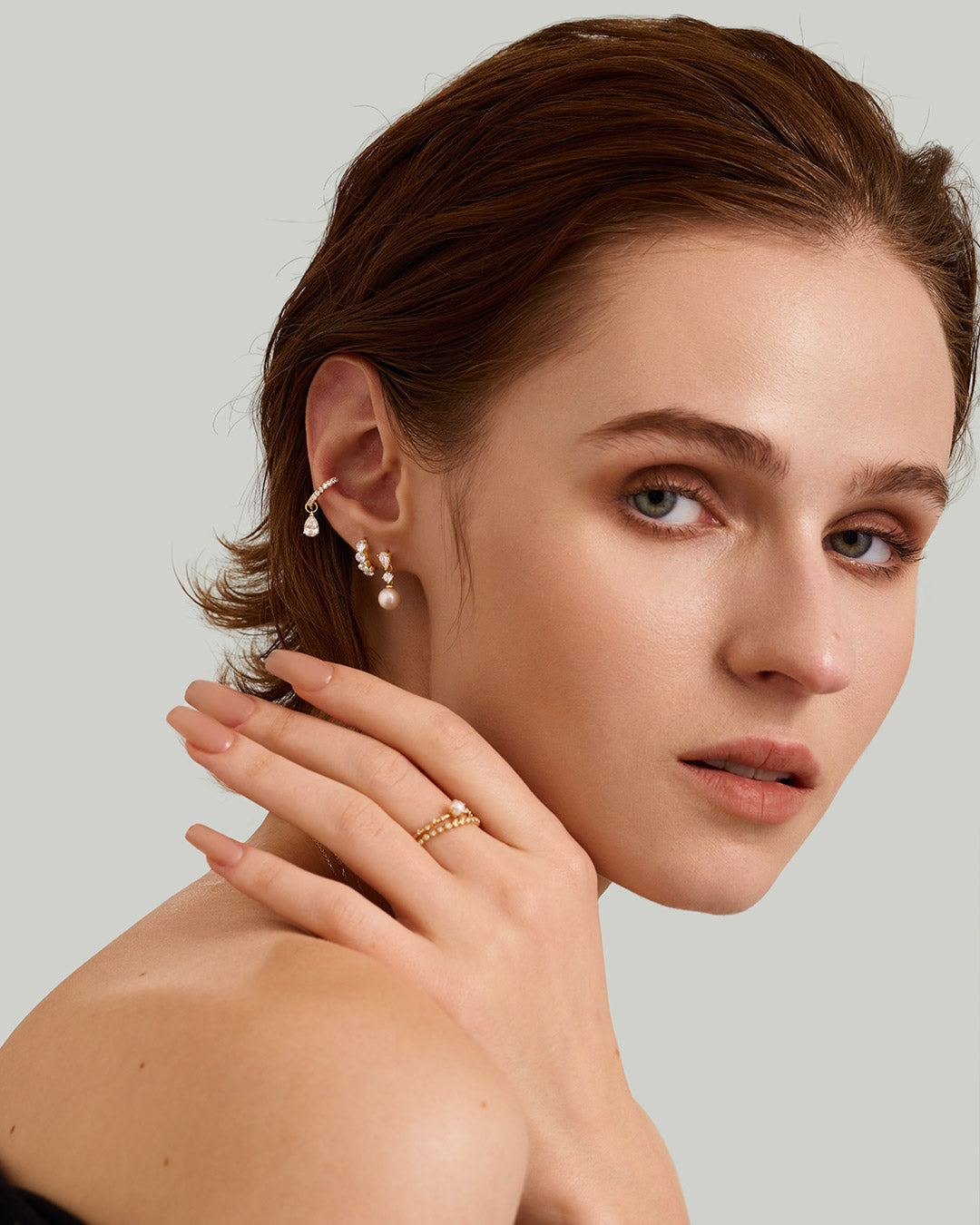 Pearl and Lab Grown Diamond Dangling Single Stud Earring