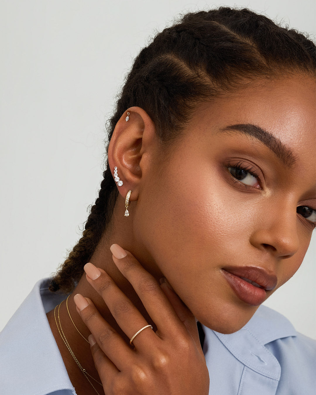 Pear Lab Grown Diamond Drop Pavé Single Huggie Hoop