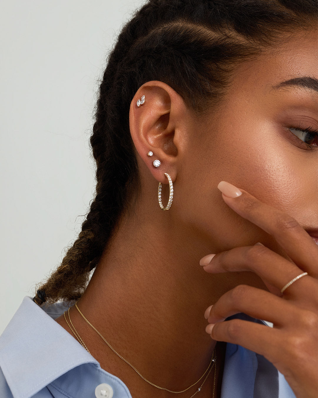 Clustered Marquise Lab Grown Diamond Flatback Stud