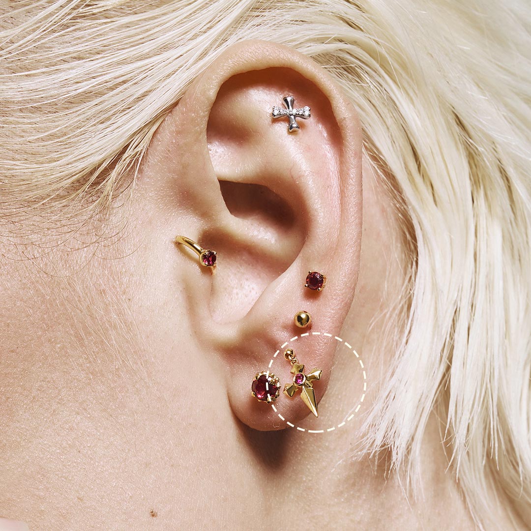 DOJA | Lab Grown Diamond & Ruby Dangle Cross Threaded Flatback
