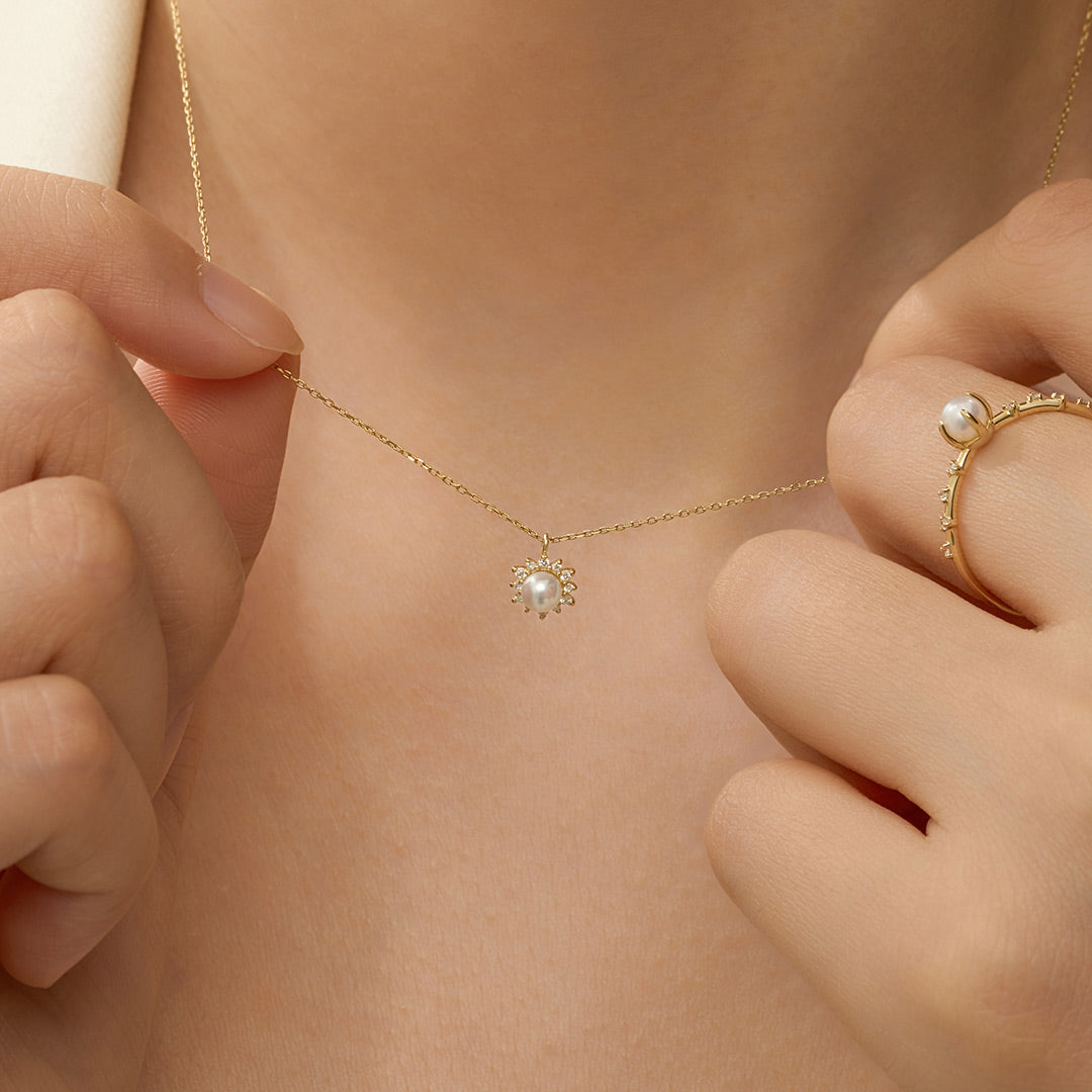  aurelie gi Pearl with Lab Grown Diamond Accent Necklace