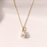 Single pear-shaped lab diamond pendant on fine 14K gold chain, timeless and refined