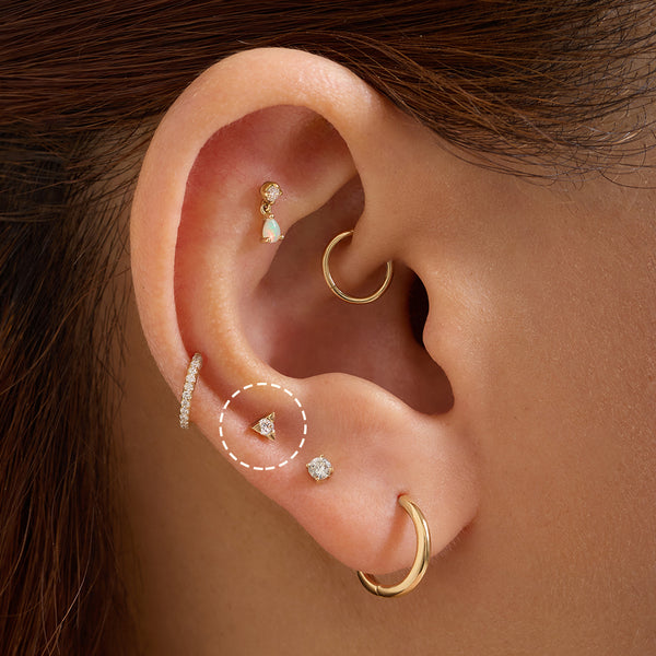 14k solid gold Triangle Threadless flat back Earring