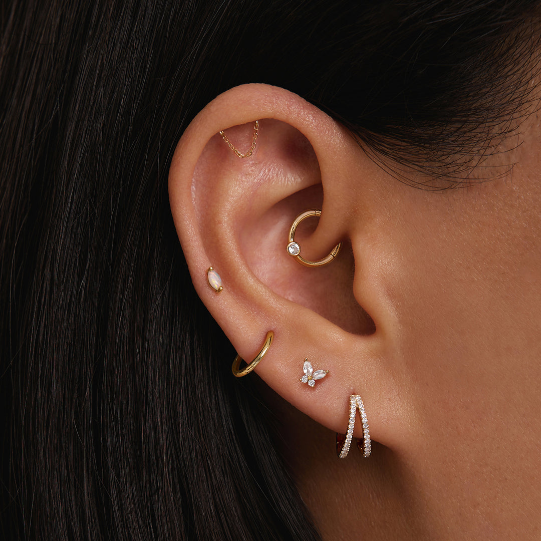 14k gold Lab Grown Diamond Double Row Huggie Hoop