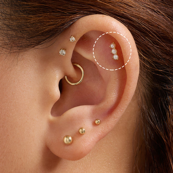 Triple Pearl Threadless Flatback Earring