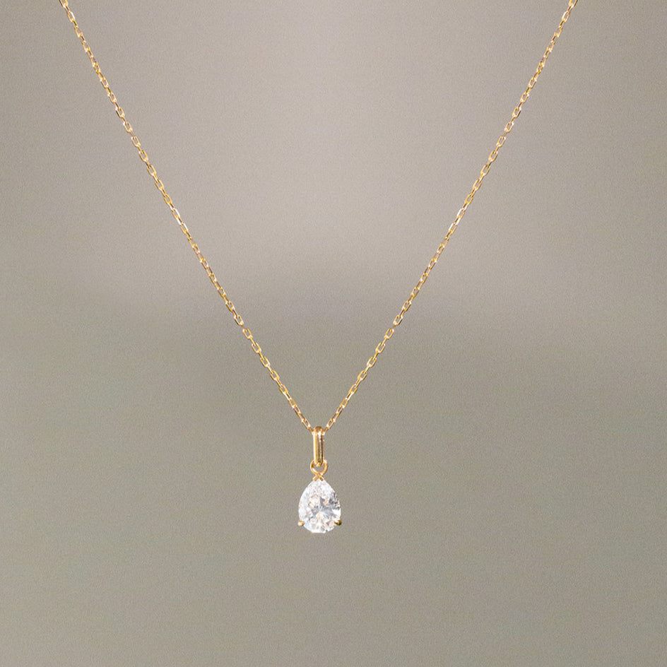 Pear-shaped lab-grown diamond solitaire necklace in 14K gold, perfect for everyday elegance