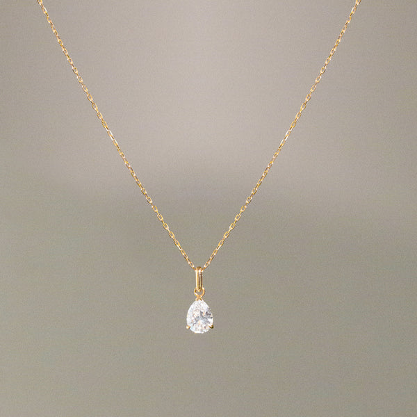 Pear-shaped lab-grown diamond solitaire necklace in 14K gold, perfect for everyday elegance