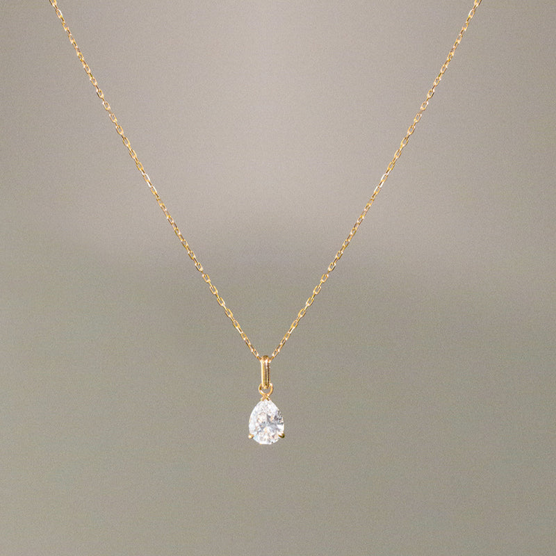 Pear-shaped lab-grown diamond solitaire necklace in 14K gold, perfect for everyday elegance
