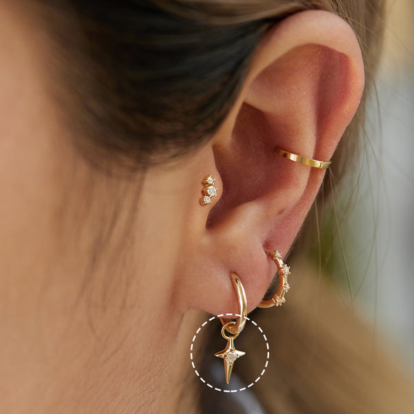 14k solid gold Single Star Huggie Hoop Earring