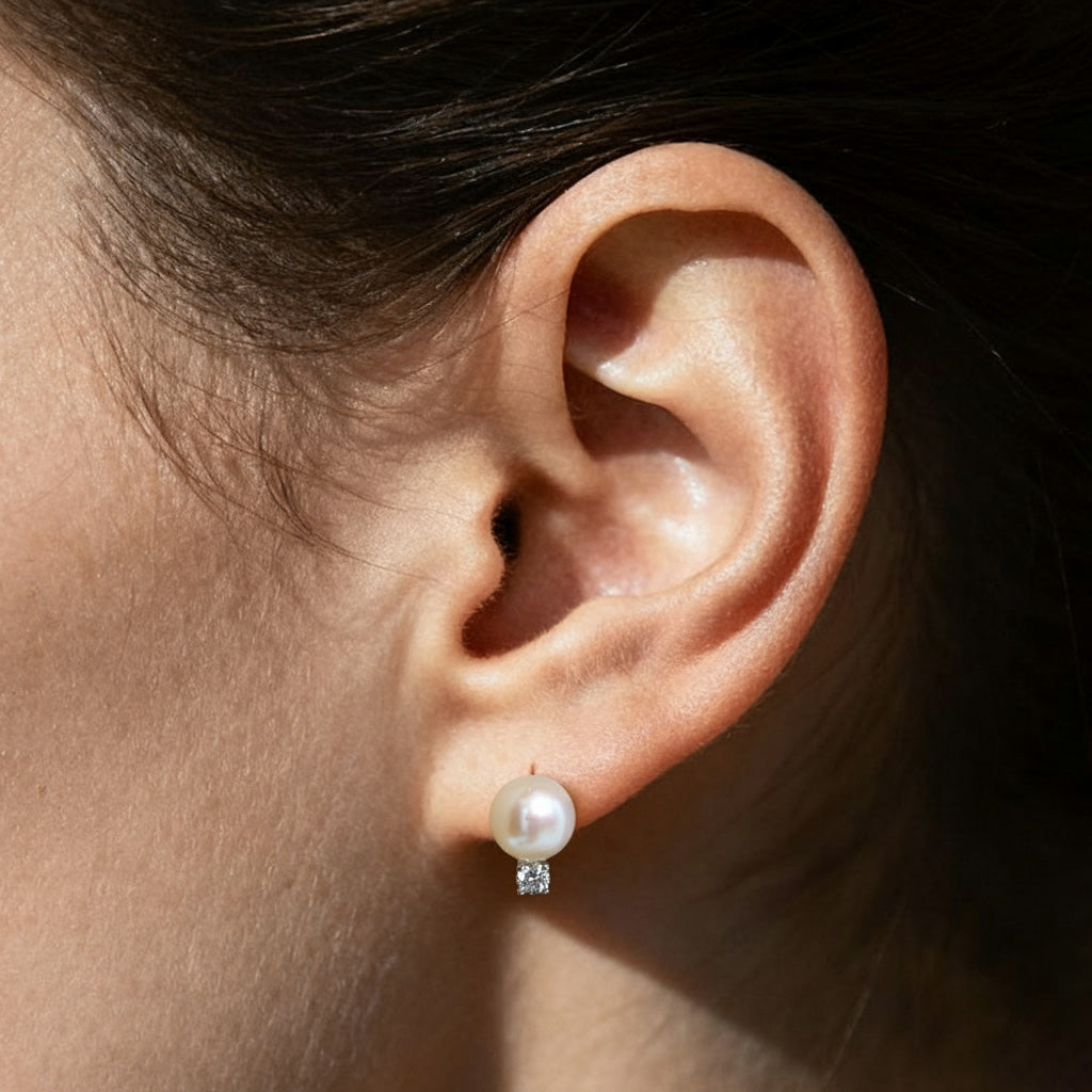 aurelie gi 14k Pearl with Lab Grown Diamond Accent Single Stud Earring