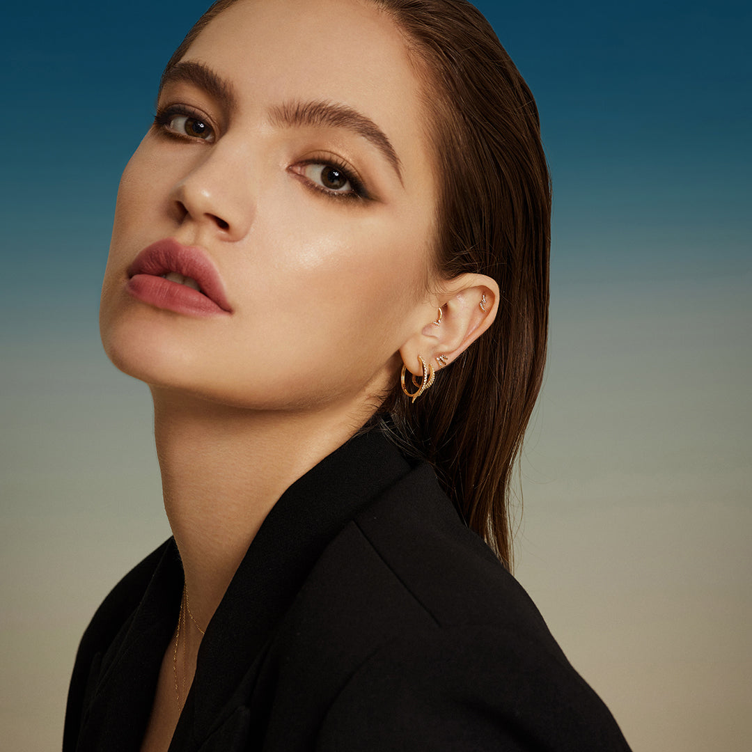 REBEL | White Sapphire Curved Stud Earrings