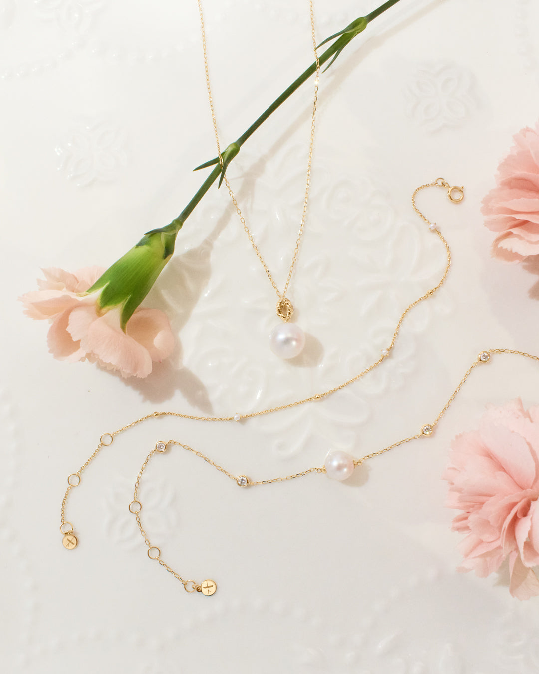 KALINDA | Pearl Necklace with Lab Grown Diamond Accent