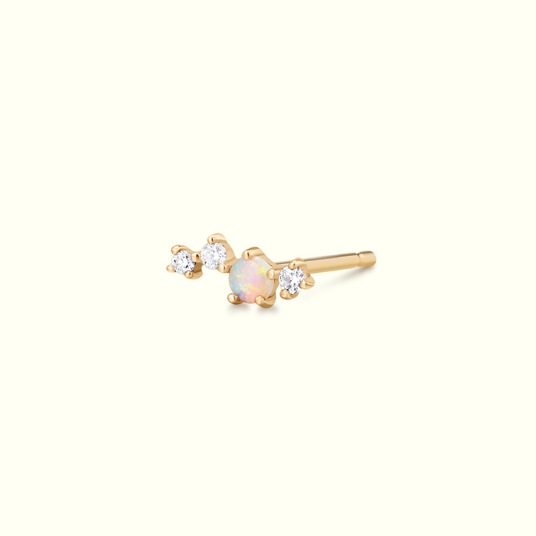 aurelie gi 14k gold Single Opal and Diamond Stud earring