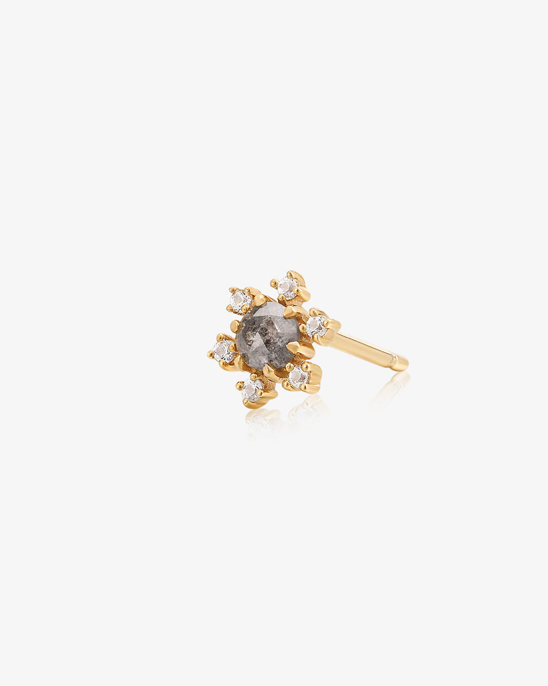 DARA | Grey Diamond and White Sapphire Starburst Stud Single Earring