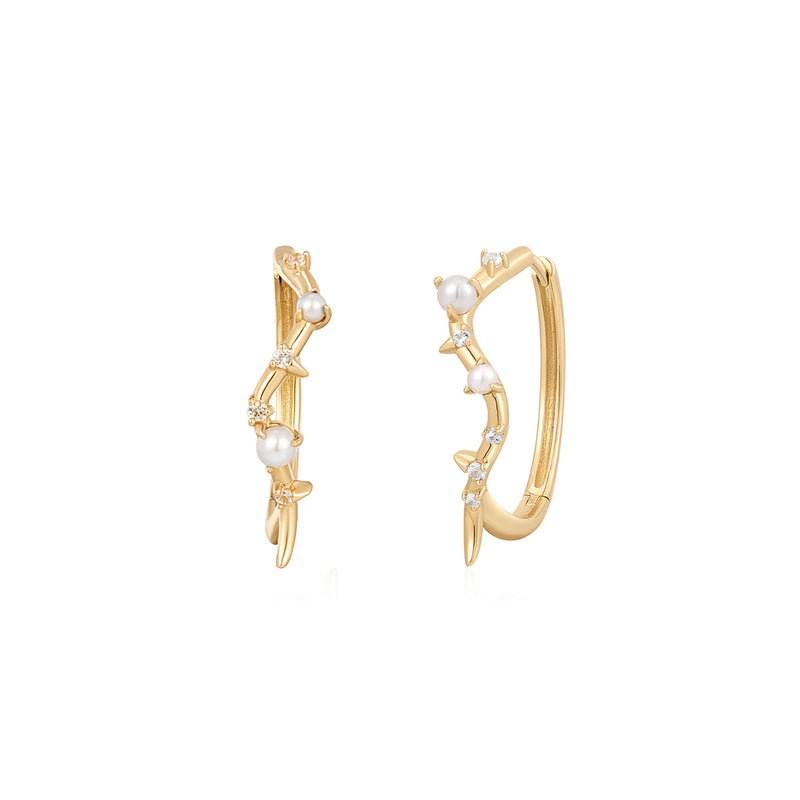 LANA | Pearl and White Sapphire Curved Huggie Hoops