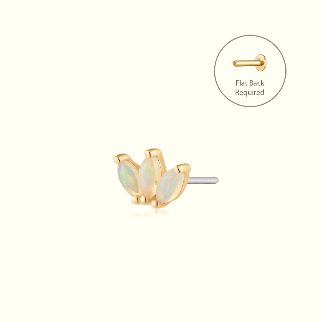 14k gold Triple Opal Threadless Flat back Earring