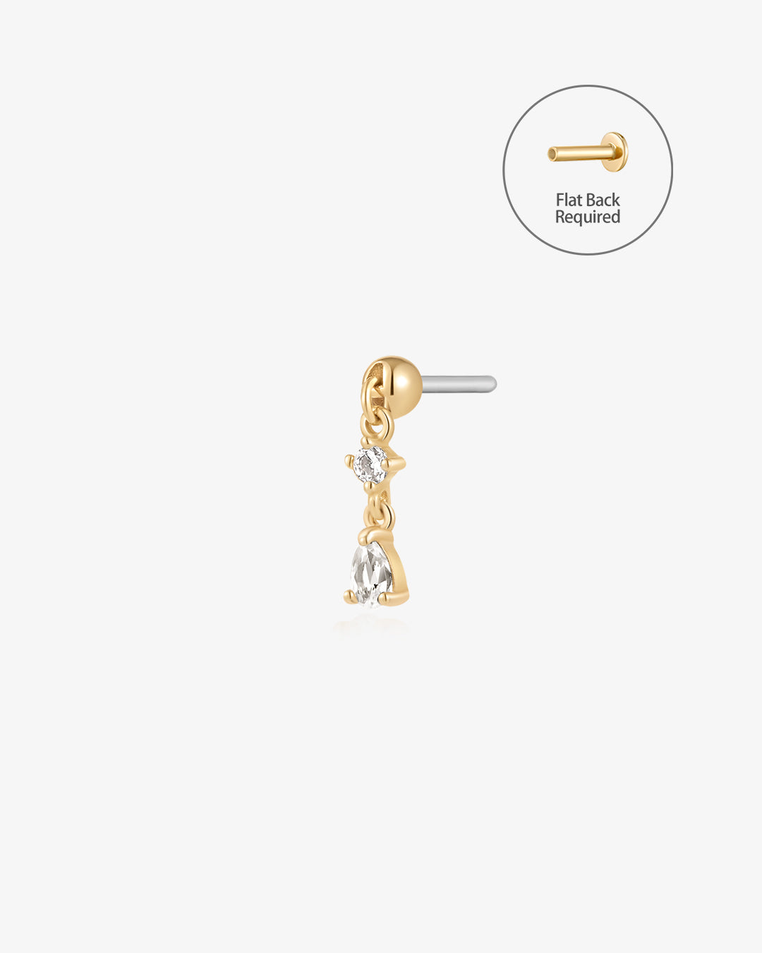 PIPER | White Sapphire Drop Threadless Flatback Earring
