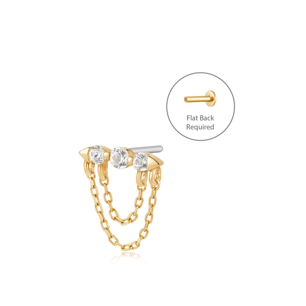 TRIBECA | Draped Double Chain and White Sapphire Threadless Flatback Earring