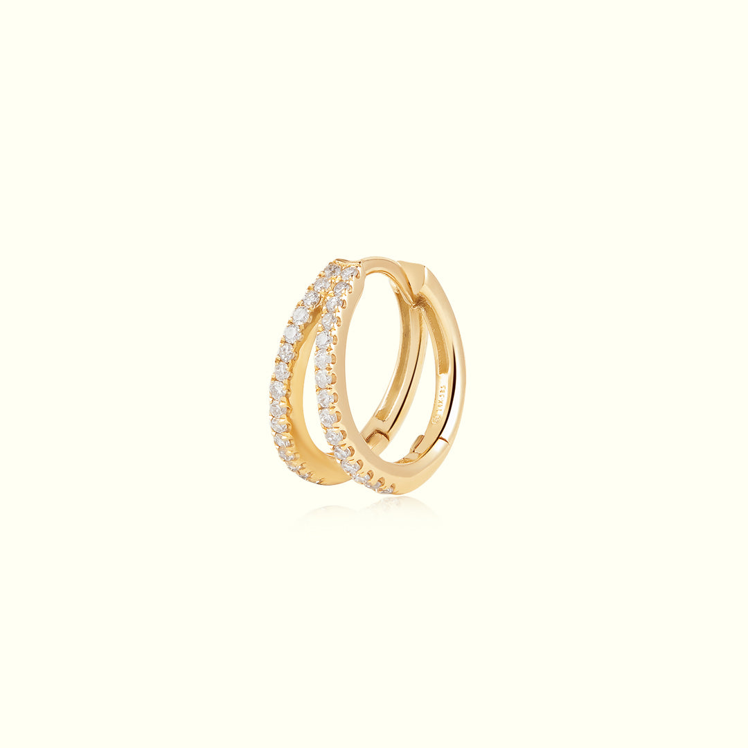 14k gold Lab Grown Diamond Double Row Huggie Hoop