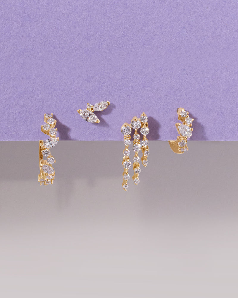 OSUPA | 3-Row Dangling Lab Grown Diamonds Threadless Flatback Earring
