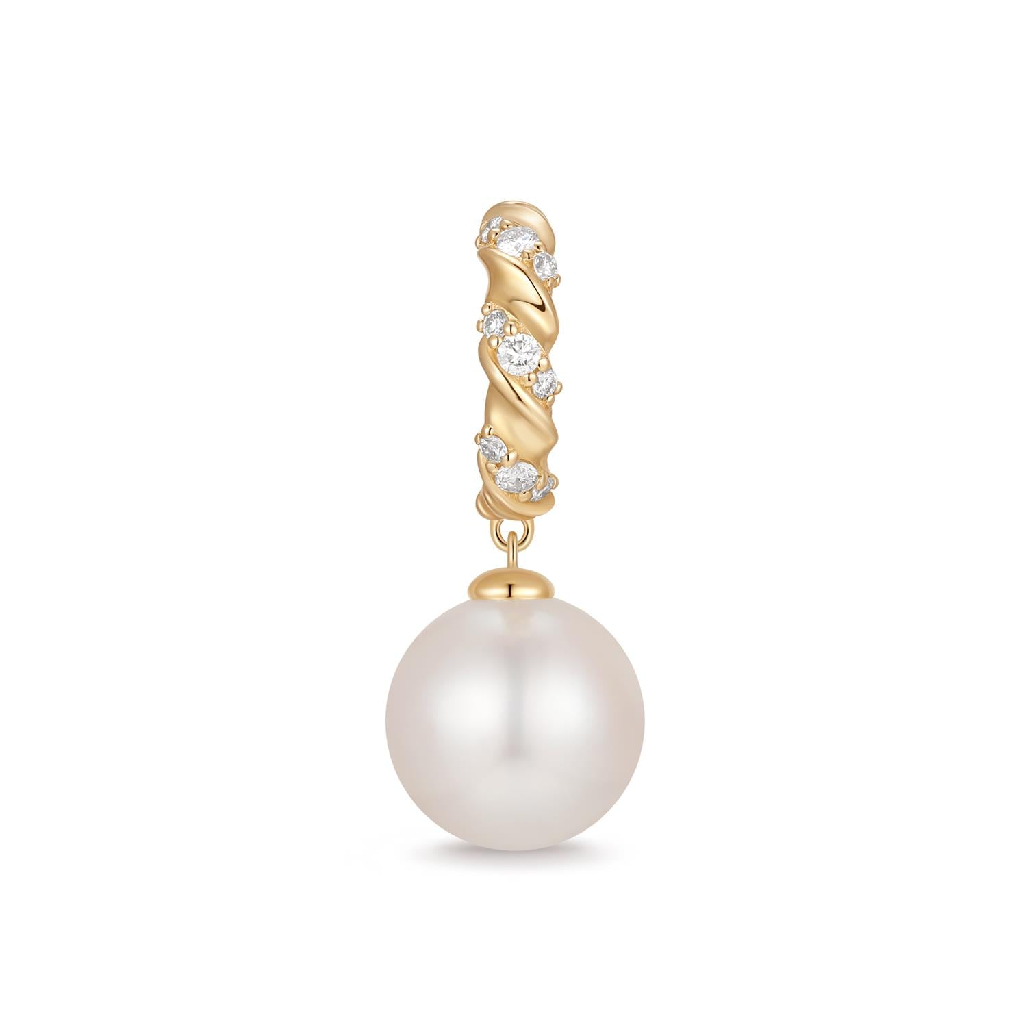 PERLA |  Pearl and Lab Grown Diamond Dangling Single Stud Earring