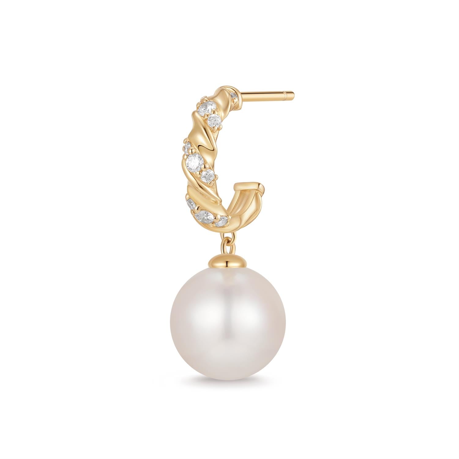 PERLA |  Pearl and Lab Grown Diamond Dangling Single Stud Earring