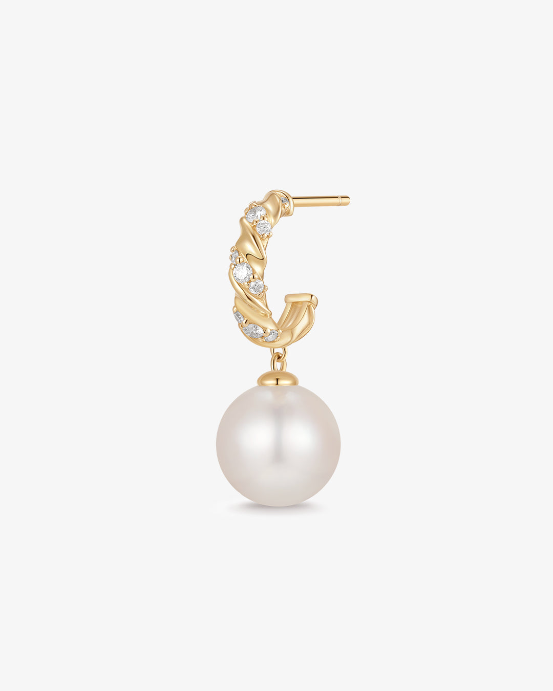 PERLA |  Pearl and Lab Grown Diamond Dangling Single Stud Earring
