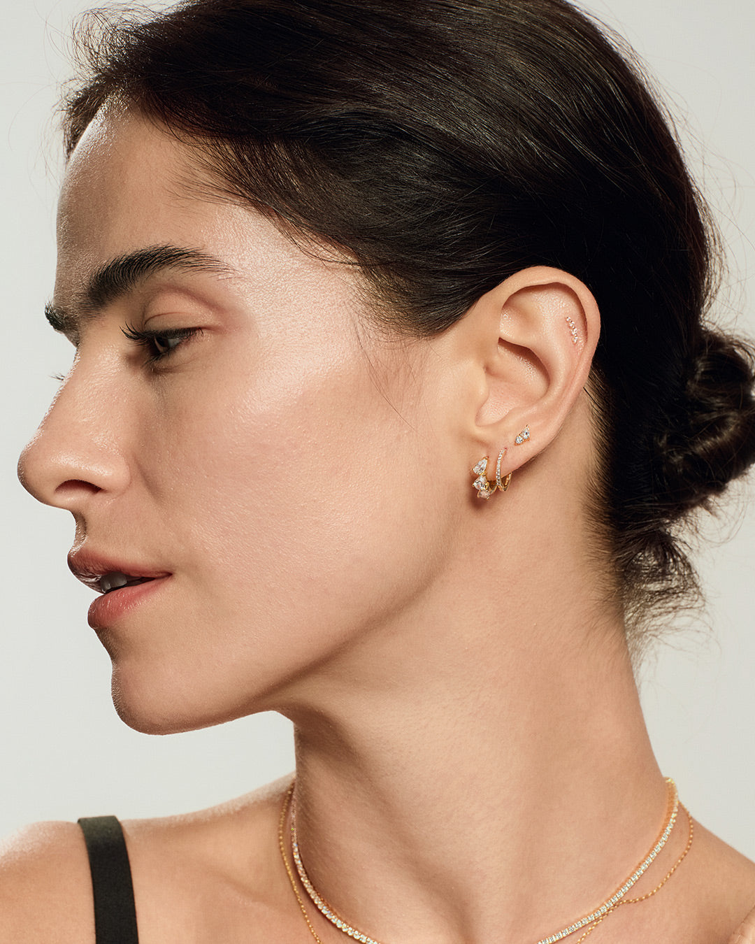 Marquise Trio Lab Grown Diamond Huggie Hoop on model