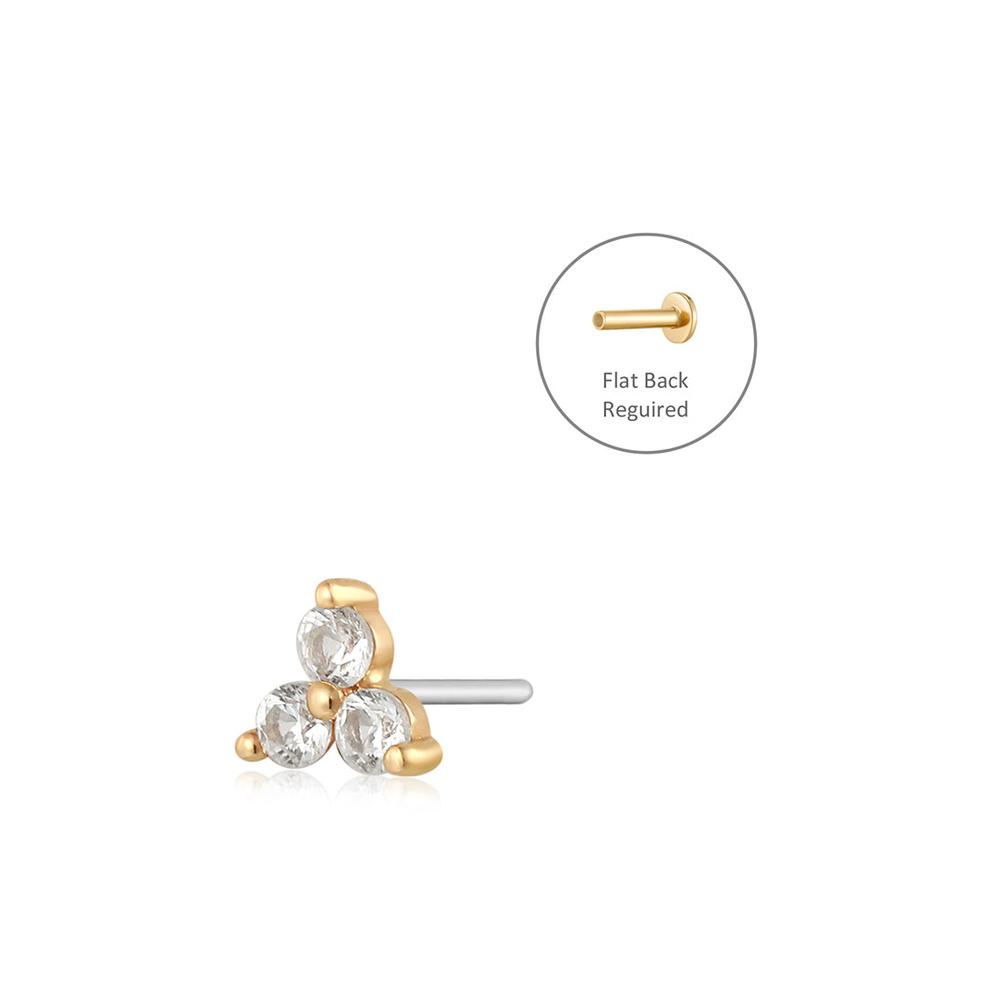 aurelie gi 14k gold White Sapphire Triple Cluster Threadless Flatback Earring