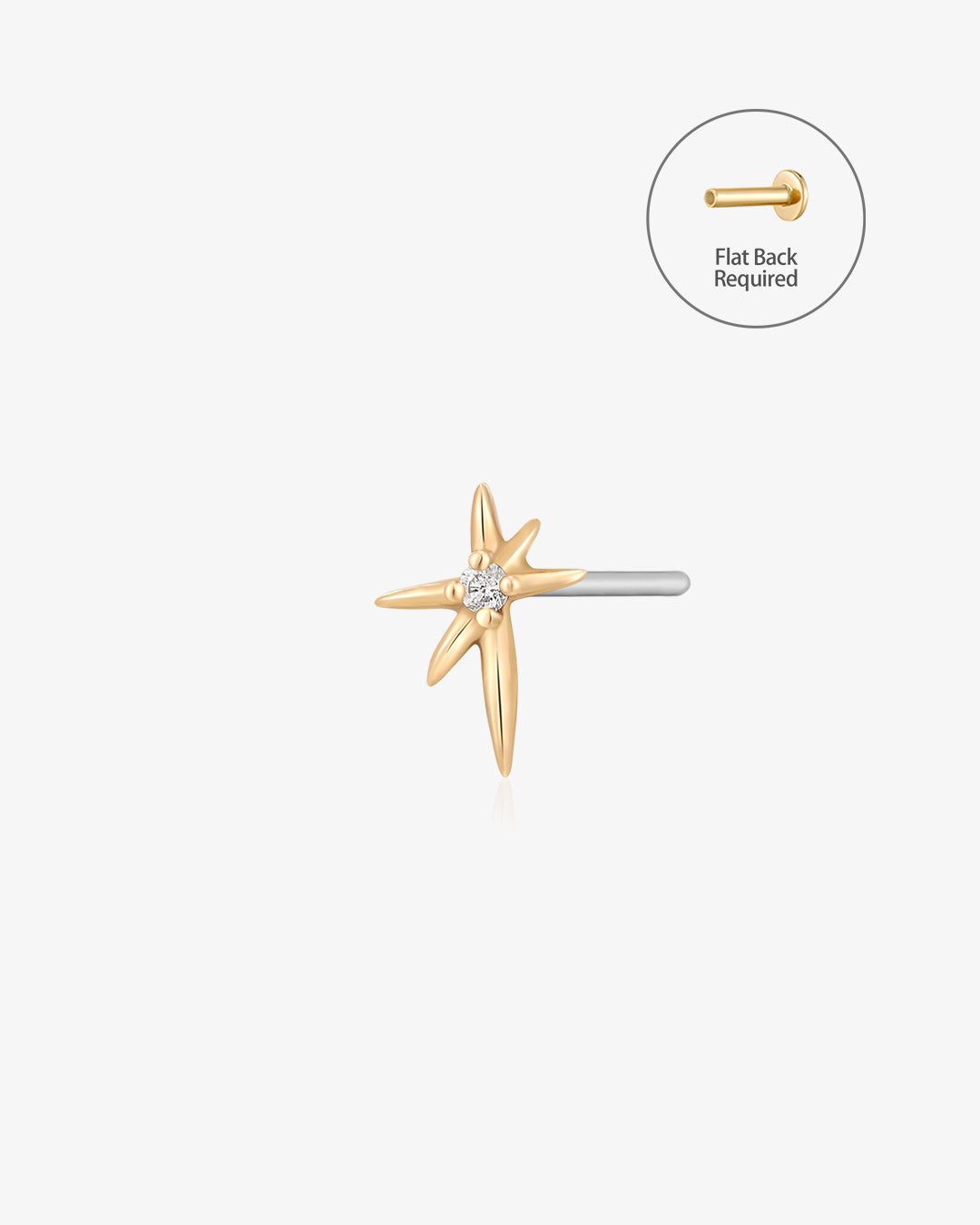 STAR | Single Diamond Starburst Threadless Flatback Earring