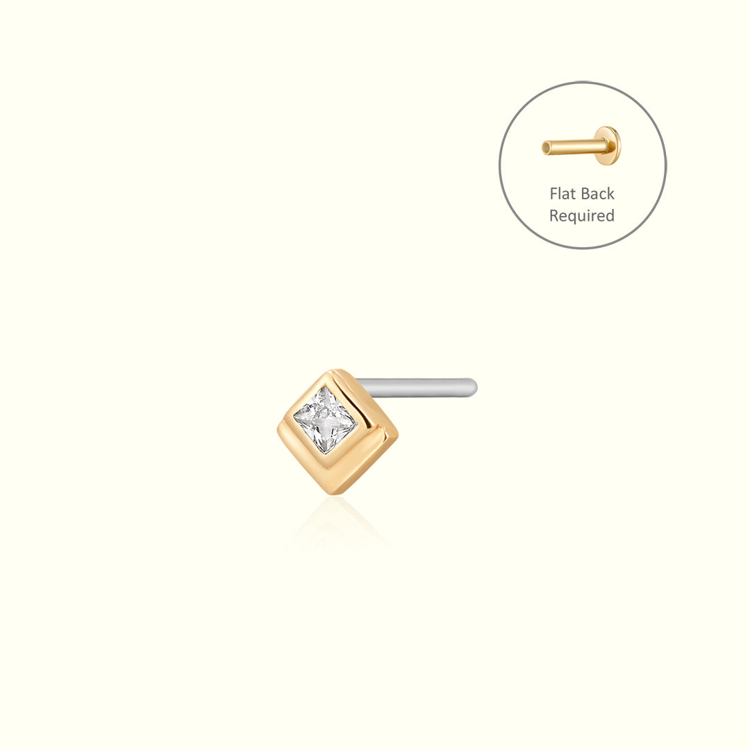 AZTECA | White Sapphire Square Pyramid Threadless Flatback Earring