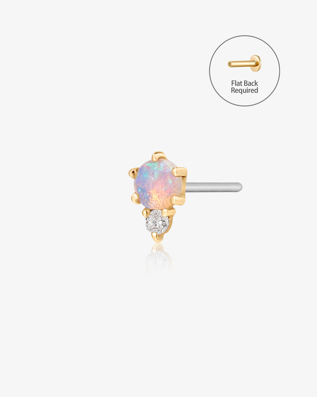 ZENA | Single Opal And Diamond Threadless Flatback Earring