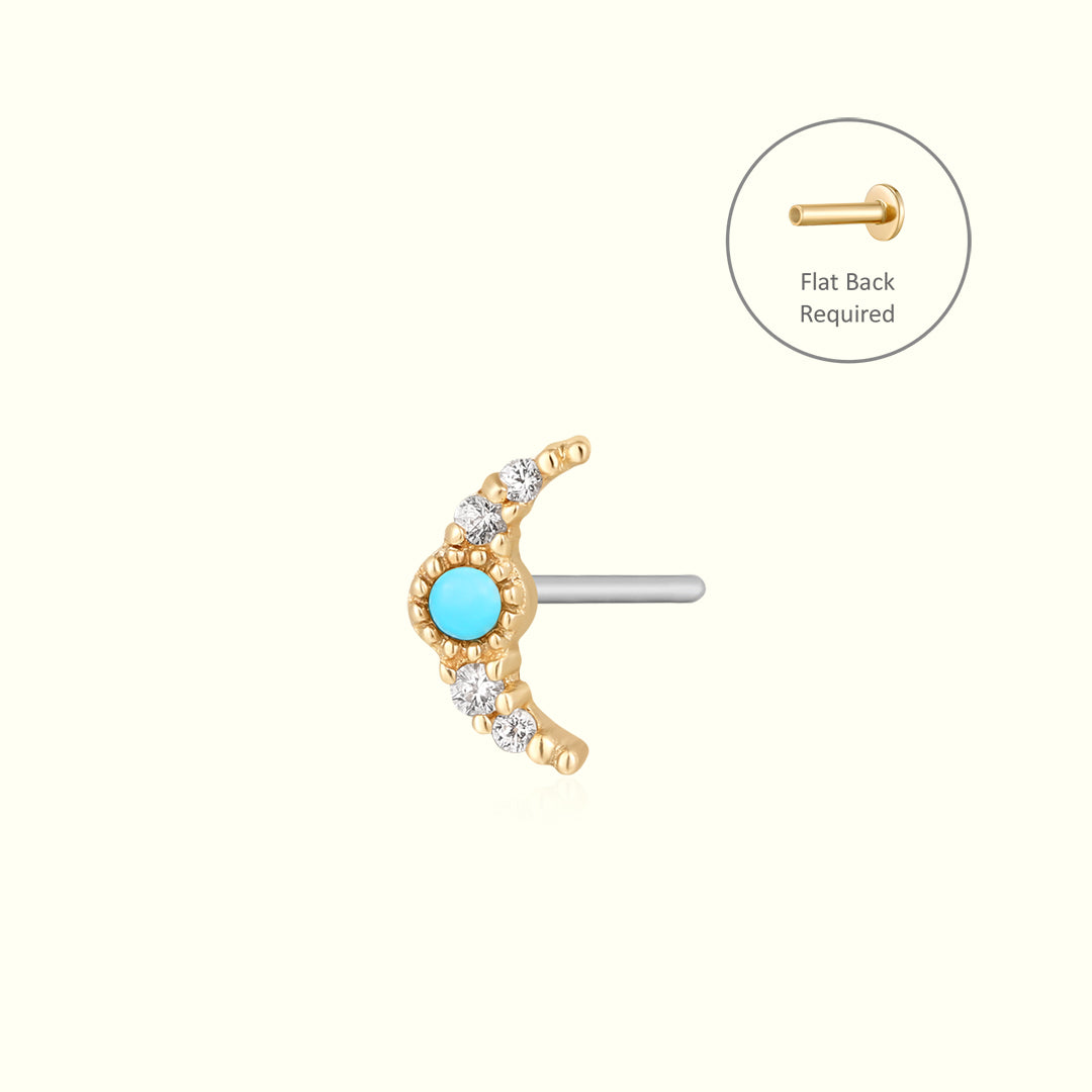 NORA | Turquoise & White Sapphire Crescent Moon Threadless Flatback Earring