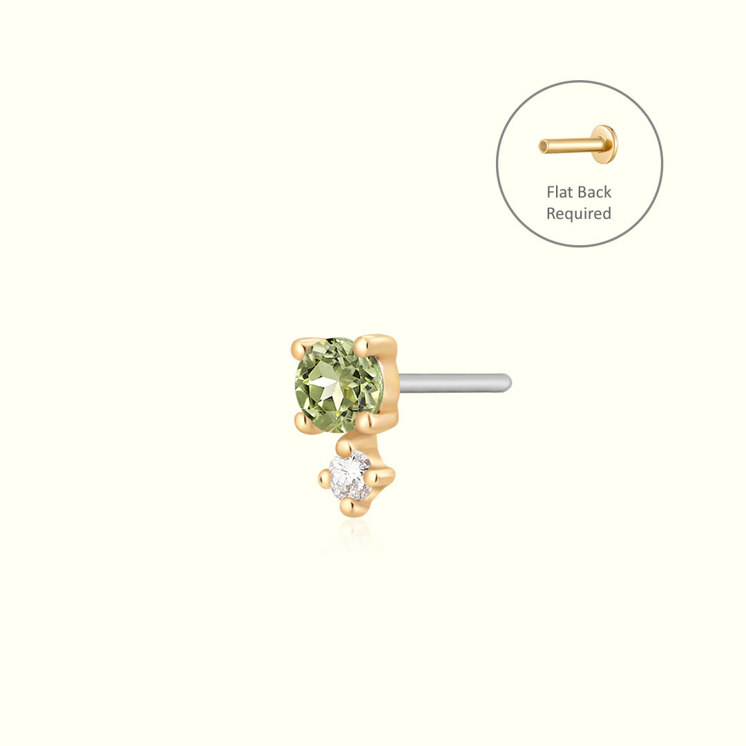 August Birthstone | Peridot and White Sapphire Threadless Flatback Earring