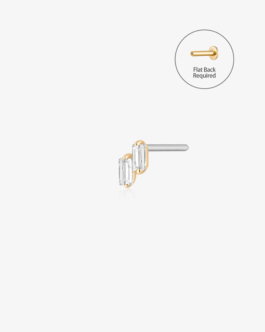 Baguette Duo White Sapphire Threadless Flatback Earring