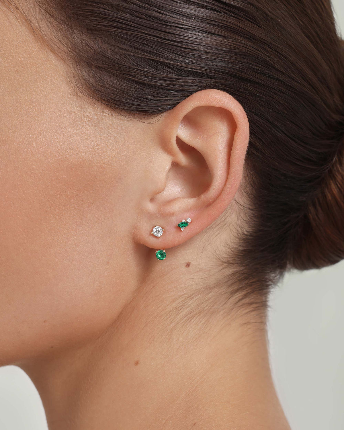 Lab Grown Emerald & Diamond Flatback Stud