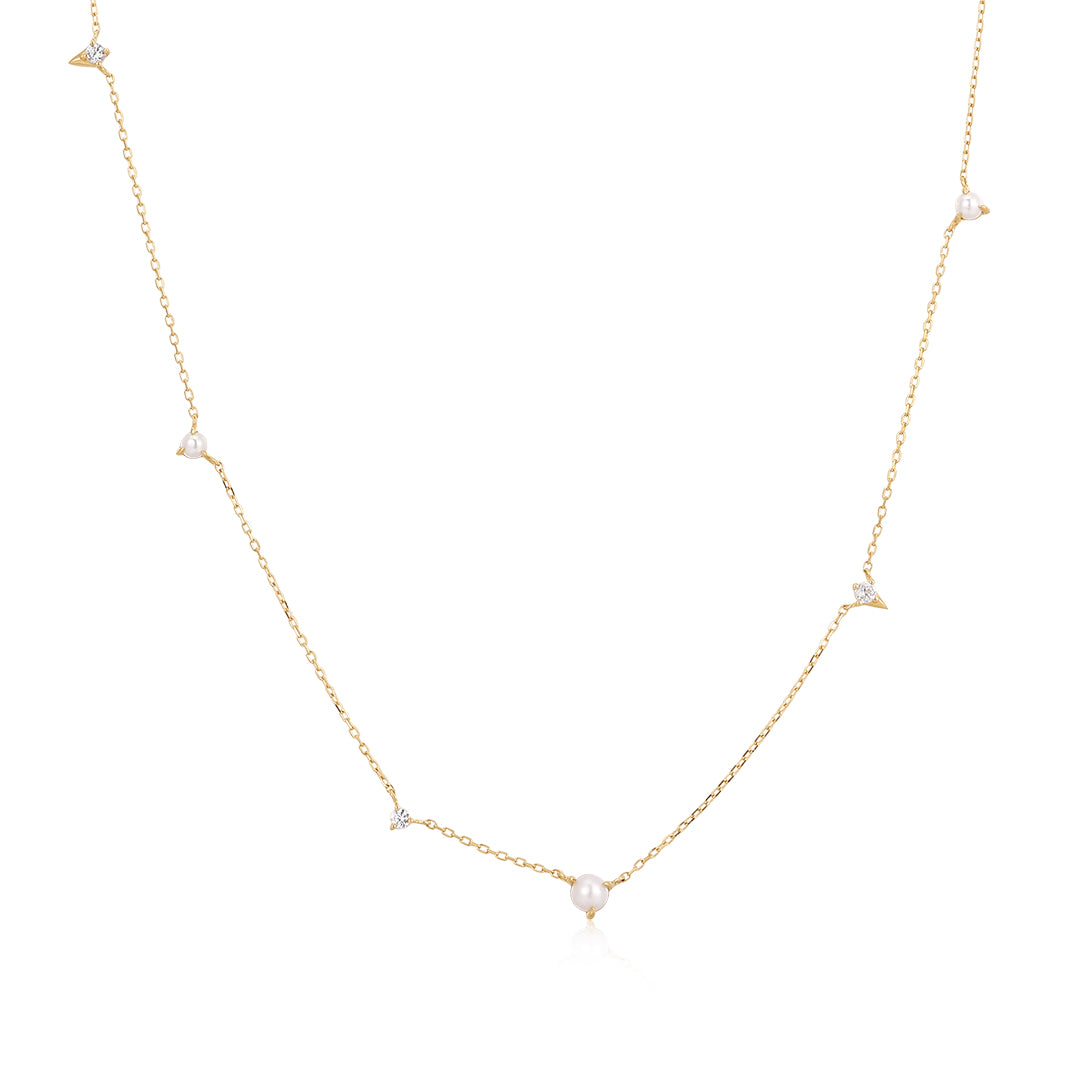 SABRINA | Pearl and White Sapphire Asymmetrical Station Necklace