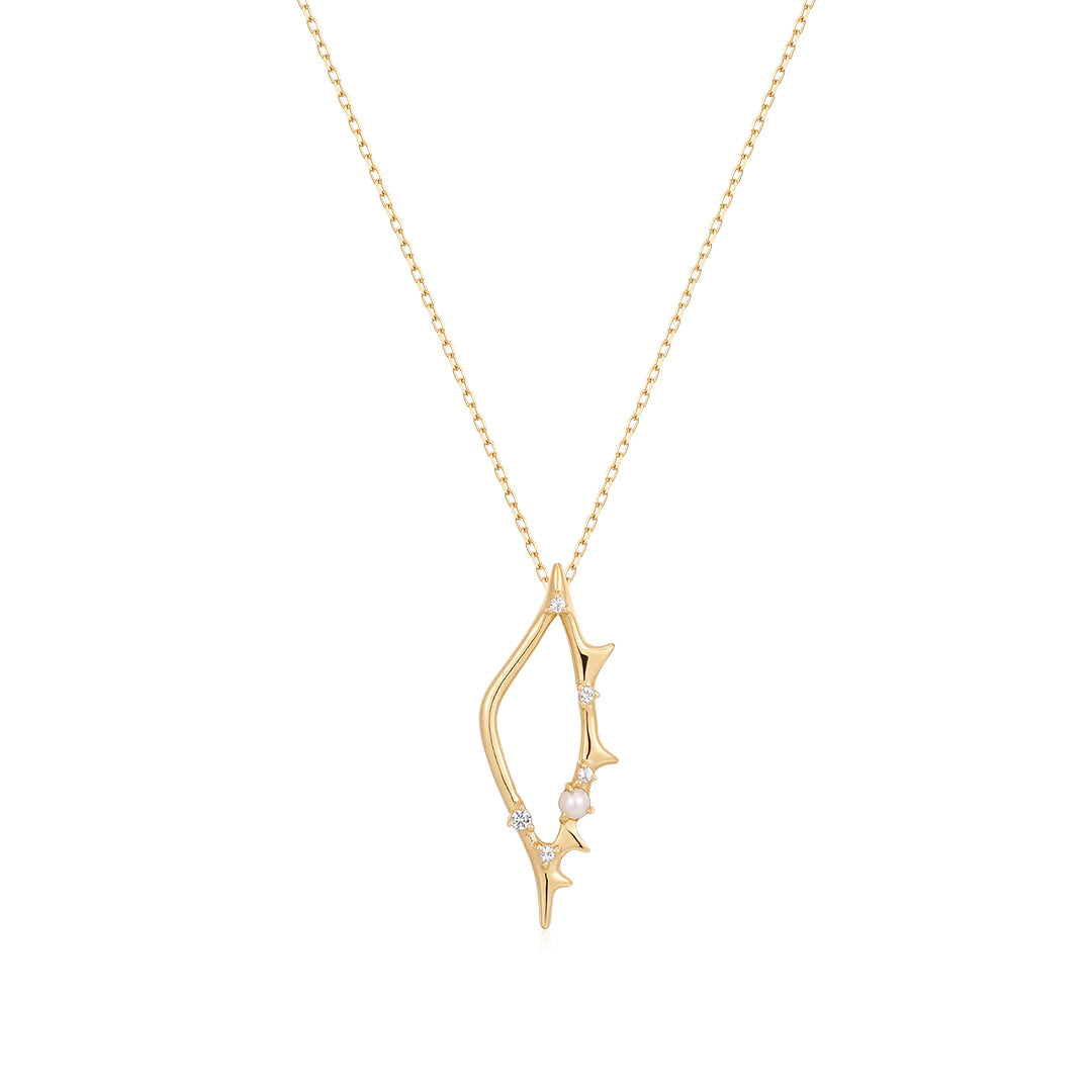 ATTINA | Pearl and White Sapphire Open Pendant Necklace
