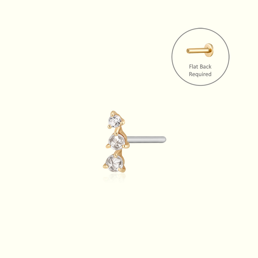 CLARA | Rose Cut Triple White Sapphire Threadless Flatback Earring