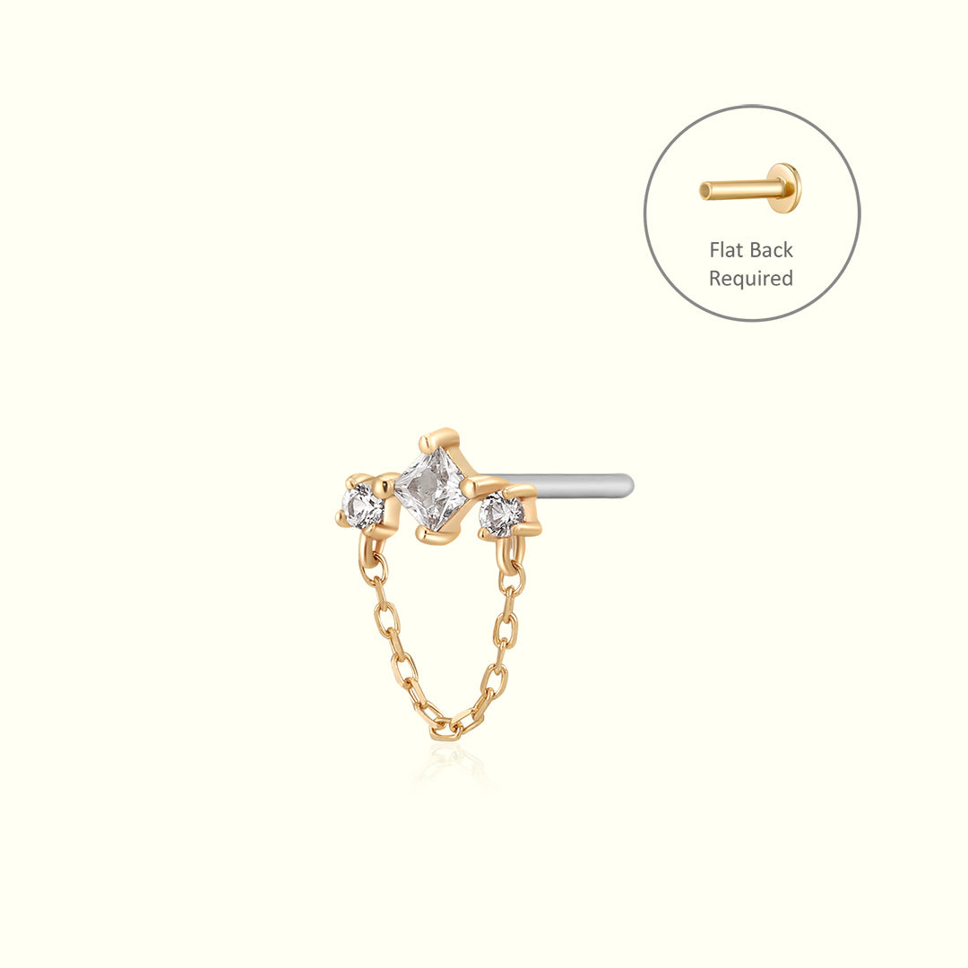 MIST | White Sapphire Drop Chain Threadless Flatback Earring